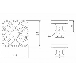 14 knop vierkant bewerkt 34 mm