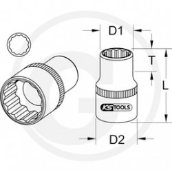 dop 1/2" 12-kant maat 32 ks
