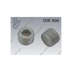 Hex socket plug  conical thread R 3/8  fl Zn  DIN 906
