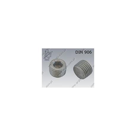 Hex socket plug  conical thread R 3/8  fl Zn  DIN 906