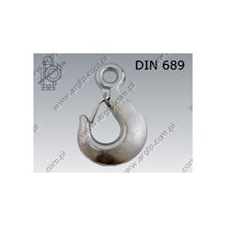 Eye hook with safety latch  1t  zinc plated  DIN 689