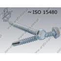 Self drilling screw, hex washer hd, serrated  ST 4,8×32  zinc plated  ~ISO 15480