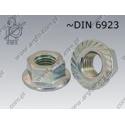 Hexagon flange nut  serr. M 5-8 zinc plated  ~DIN 6923