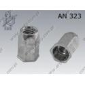 Blind rivet nut reduced head hexagon  M 4 (0,50-2,50)  zinc plated  AN 323